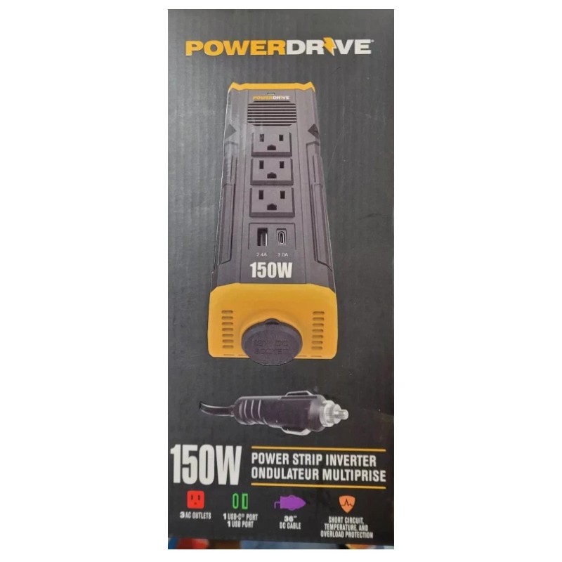PowerDrive PWD150S 150-Watt Power Strip three AC outlets Dual USB