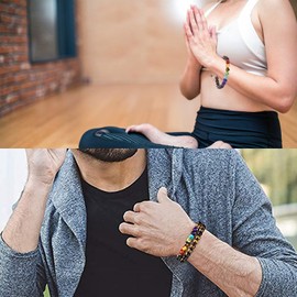 Tiger Eye Stone 7 Chakra Beads Aroma Oil Bracelets, Yoga Mediation Beads, Reiki Buddha Bracelet, Adjustable for Women and Men, Stone