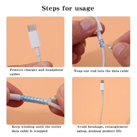 Protector Espiral Estilo Metalico Brillante Cubierta Cable/Protector de Auriculares/Protector Cable de Datos/Funda para Alivio de tensión, 140 cm (Purpura)