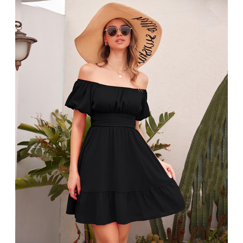 Phortric Womens Tie Back Summer Dress Square Neck Short Sleeve
