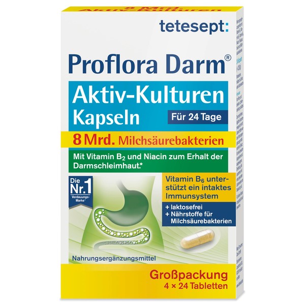 tetesept Proflora Darm Aktiv-Kulturen Kapseln – 4 x 24 Kapseln