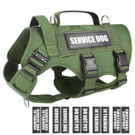 WINSEE Service Dog Vest Harness for Large Dog, Tactical Working MOLLE Vest with 10 Pet Patches, No Pull Heavy Duty Harness for Training Walking