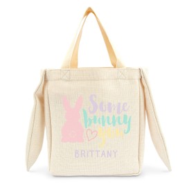 Weddingstar Customizable Canvas Fabric Easter Basket Tote Bag with Bunny Ears - Some Bunny Loves You
