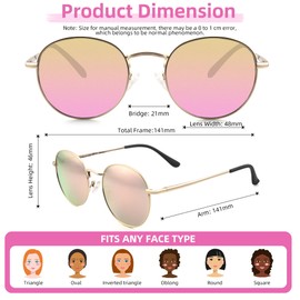 SOPHILY Round Full Reading Sunglasses Women Men, Mens Womens Sun Readers Metal Circle Frame Mirrored Pink Blue NON BIFOCAL Gold Frame Mirrored Pink Lenses, 1.75