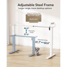 HUANUO Standing Desk Frame with 220lbs Powerful Brushless Motor, Thick T-Shaped Adjustable Desk Legs Made of Automotive-Grade Steel, for Max 75″ x 35″ Desktop, for Home Office, White Frame Only