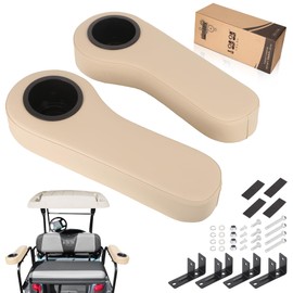 10L0L Golf Cart Rear Seat Armrest, Leather with Cup Holder, No Drilling Required, Fits for Yamaha, EZGO, Club Car Other Universal Models.Fits 1" Square Tubes Only