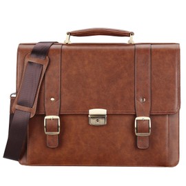 Banuce Vintage Leather Briefcase for Men 15.6 Inch Lawyer Briefcase with Lock Attache Case Brown