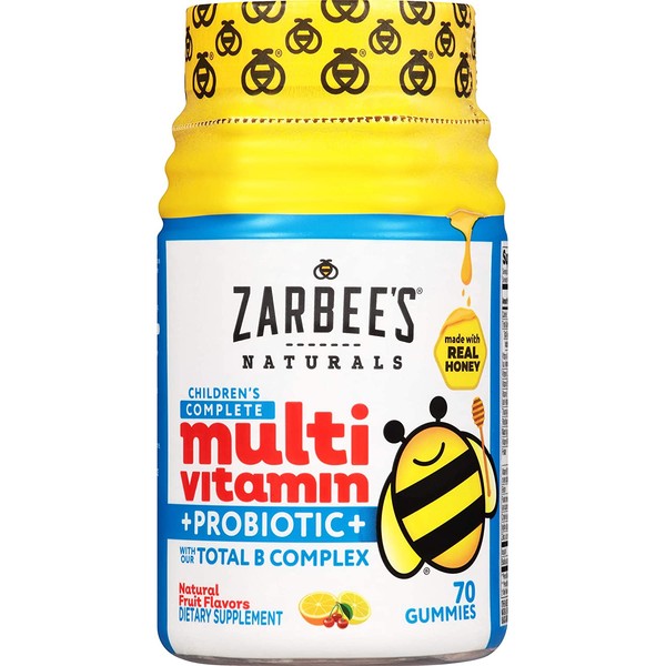 Zarbee's Naturals Children's Complete Multivitamin + Probiotic Gummies, Natural Fruit Flavors, 70 Gummies
