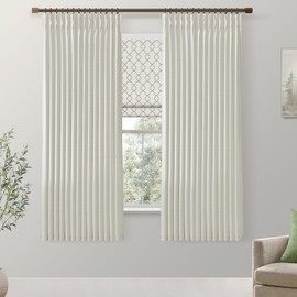 SHINELAND Black Out Curtains 63 Inch Long,Pinch Pleated Room Darkening Blackout Curtains for Bedroom Windows Living Room(64 Inch Length,Drapes 2 Panel Set,Ivory Cream)