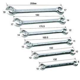 pa-man PTVT62 Flare Nut Wrench Set, Set of 6, 0.3 - 0.7 inches (8 - 19 mm), Double Mouth Wrench