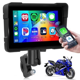 Rimoody Wireless Carplay Portable Car Radio for Moto, 5 Inch HD Touchscreen Screen, IP67 Waterproof with Android Car Airplay/Android Cast/Bluetooth/Voice Control/AUX/USB/EQ/SD 12V