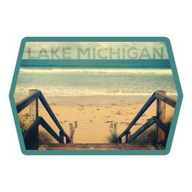 Die Cut Sticker Lake Michigan, Sandy Stairs and Beach, Contour Vinyl Sticker 1 to 3 inches (Waterproof Decal for Cars, Water Bottles, Laptops, Coolers), Small