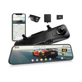 VISAUTO M20 Retrovisor con Camara, 12’’ Dash CAM para Auto Frontal y Trasera WiFi 4K con Pantalla Táctil, 2160P Espejo Camara para Carro con GPS, Visión Nocturna, Tarjeta de 32 GB, Control por Voz