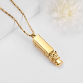 QGJNSGC Urn Necklace for Ashes for Men 18 Wheeler Semi Truck Cremation Jewelry Urn Pendant Keepsake Memorial Locket Necklace for Women Gifts (Gold)