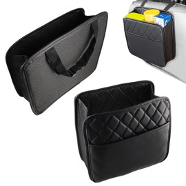 Backseat Car Organizer, 2pcs Car Organizer Back Seat, PU Leather Vehicle Backseat Hanging Storage Pocket Multipurpose Automotive Travel Essentials Accessories for Most Cars (Black)