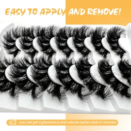 loladook Dramatic Lashes Mink 20mm 3D Big Long Fluffy Mink Lashes Cat Eye 25mm Thick D Curl Strip Lashes Pack Wispy False Eyelashes Natural Look