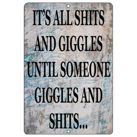 Rogue River Tactical Funny Sh%TS and Giggles Metal Tin Sign Wall Decor Man Cave Bar