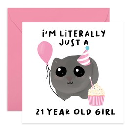 Central 23 21st Birthday Card for Girls - ‘Just A 21 Year Old Girl’ - Happy Twenty-first Birthday Card for Daughter, Niece, Friends - Gifts for Women Age Twenty One - Comes with Fun Stickers