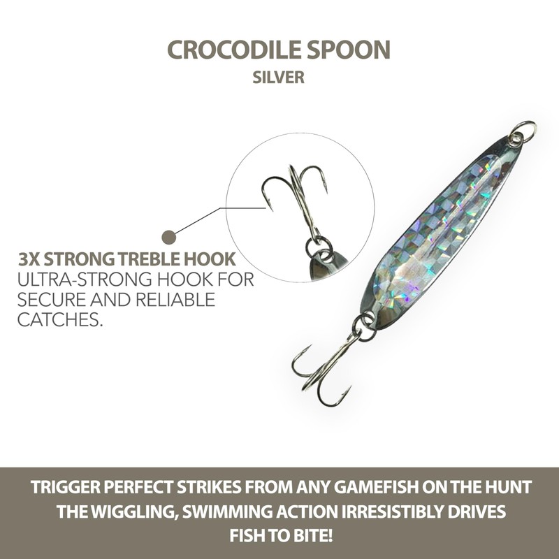 Crocodile Spoon Fishing Lures 1/2oz, Silver, 12 Pcs, Heavy-Duty Rigged,