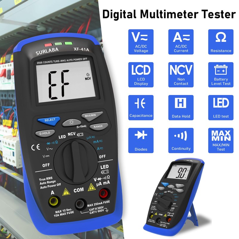 SURLABA Smart Multimeter, 2000 Count Voltage Tester XF-41A DC AC,