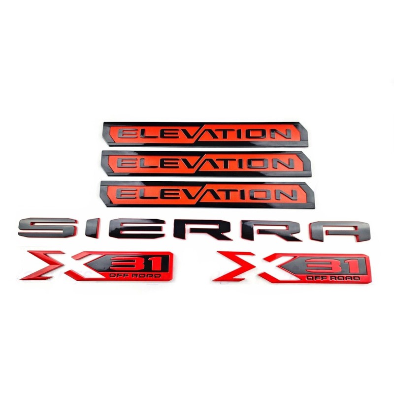 6Pcs Elevation Sierra Bed X31 Emblems Door Rear Tailgate Badge