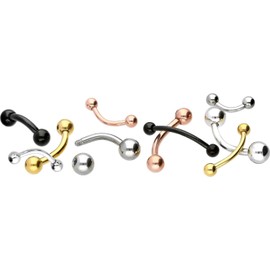PIERCINGLINE Titanium Banana | 2 Balls | Curved Piercing Bar for Eyebrow, Genital Breast Ear and Much More | Choice of Sizes and Colours, Titanium