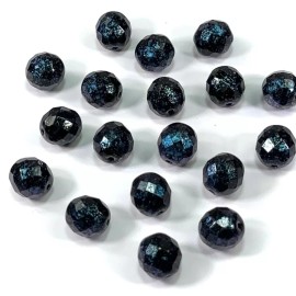 PRECIOSA Black Blue Marble Metallic coating Czech Fire Pol Faceted Glass Beads 12mm 18pcs