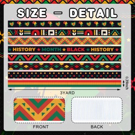 YKW 8 Pack Black History Month Ribbon, 3/8 Inch x 3 Yards Each, African Pattern Grosgrain Ribbon, Cultural Decorative for School Classroom Party Gift Wrapping