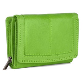 J. Wilson London Ladies RFID Protection Real Leather Purse Card Women Wallet Zip Coin Pocket (Lime Green)