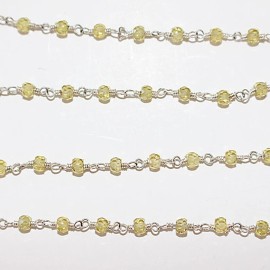 BEST IN BEADS Radiant Zircon Lemon Rosary Beads, 3mm, 24K Gold Plated Chain, Natural Gemstone - Silver, 3mm