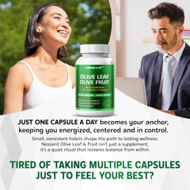 Nessarit Olive Leaf & Olive Fruit 9,100mg with 60% Oleuropein & 60% Hydroxytyrosol – Plus Black Seed Oil & Black Pepper – 150 Capsules – Made in USA