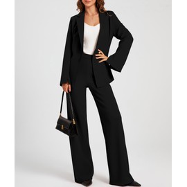 Casly Lamiit Two Piece Outfits for Women Black Blazer Jacket Notched Collar Dress Pants Set Classy Casual Suiting Interview Business Professional Clothes Black S