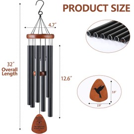 Hummingbird Wind Chimes for Outside, Memorial Sympathy Wind Chimes for Loss of Loved One Mom Dad, Memorial Gifts Wind Chimes for Outdoor Patio Home or Garden Decor, 32" Black