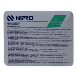Nipro Aguja Hipodermica (nipro) 21gx1-1/4 (32mm) C/100 Pzs Verde