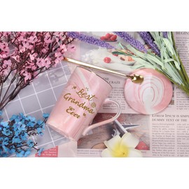 Taza de café con texto en inglés "Best Grandma Ever", ideal como regalo de cumpleaños, día de la madre, para nietos, nietos, nietos, nietos, nietos, nietos, nietos, 14 onzas, color rosa con caja de regalo