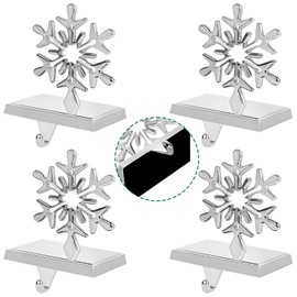 Christmas Snowflake Stocking Holders for Mantle Set of 4, Sliver Non-Slip Snowflake Christmas Stocking Hangers, Sturdy Stocking Hook, Metal Stocking Holder for Fireplace Christmas Decorations