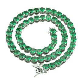Apzzic 7mm Iced Out Emerald Tennis Chain Green Rhinestone Choker Cubic Zirconia Round Diamond Hip Hop Necklace Bracelet For Men Women, Gold-Plated, Cubic Zirconia