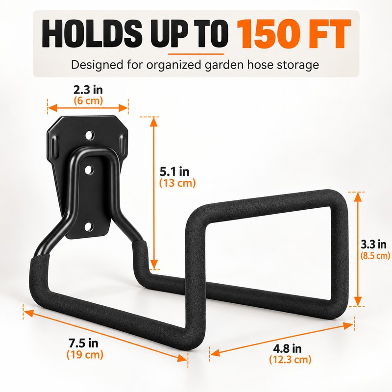 Wall-Mounted Garden Hose Holder – Black Metal Hose Hanger for