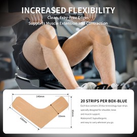 Kinesiology Tape – Waterproof and Hypoallergenic Athletic Tape for Muscle Support, Knee, Shoulder, and Ankle, 20 Strips (V-Knee-Beige)