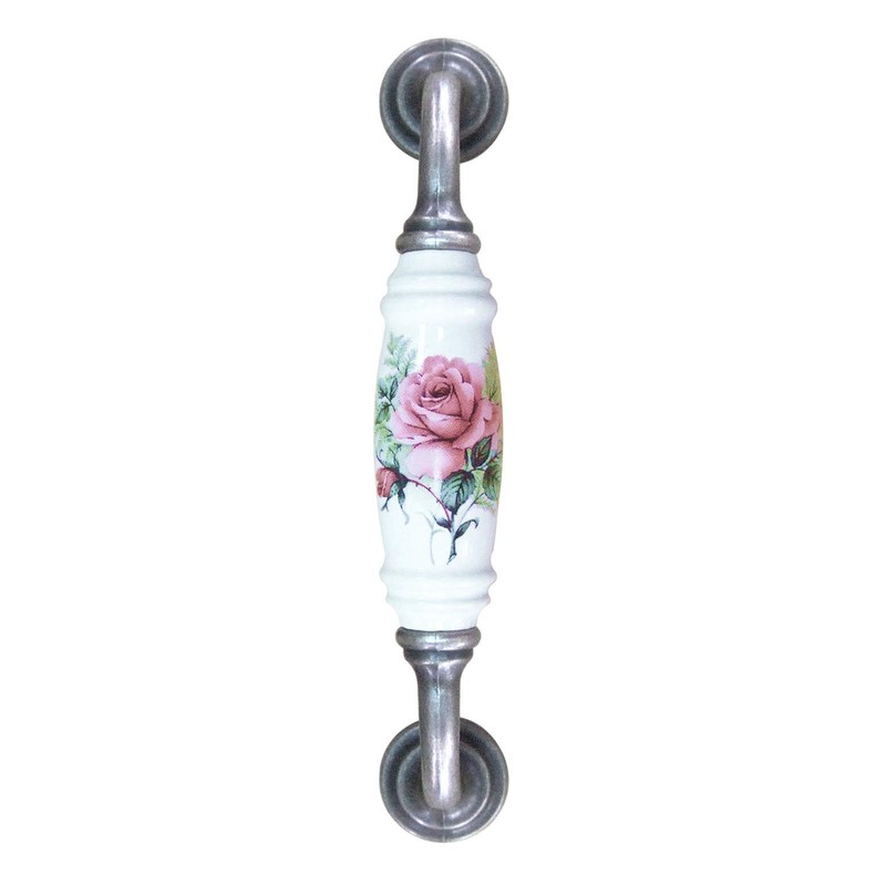 BlocksTool Vintage 128mm Ceramic Flower Roses Handle Knobs Cabinet Drawer