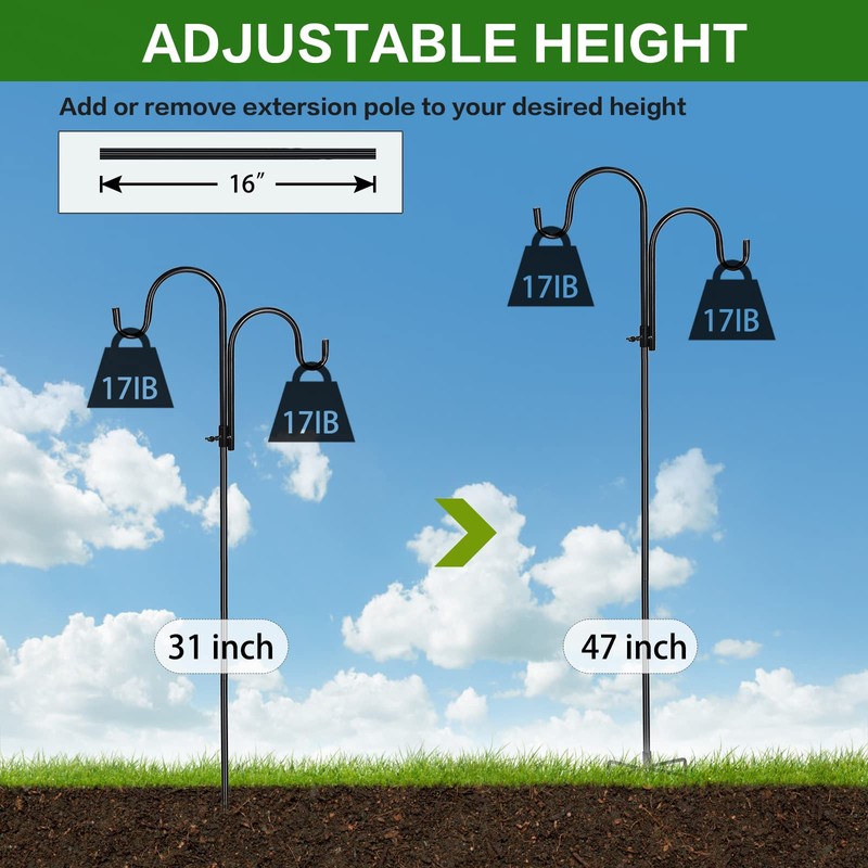 2 PCS Adjustable Double Shepherds Hook for Outdoor 47 inch
