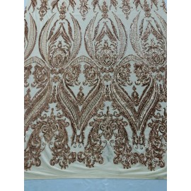 New Creations Fabric & Foam Big Damask Sequins - Champagne Damask Sequins Design 4 Way Stretch Mesh Yard