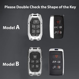 Aoocar Mech Style Heavy Metal Key Fob Cover, Compatible with Land Rover 2012-2019, Fit for Range Rover Evoque Sport Discovery Defender Velar etc, Zinc Alloy Key Case Protector (Model-A,Grey,w/line)