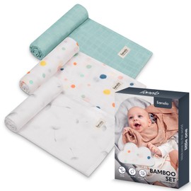 Lionelo Bamboo Set 3 Pezzi Mussole per neonato 70x70 cm in cotone bambù 100% naturale, Sicure dal primo giorno di vita, Antibatteriche Antimicotiche Ipoallergeniche Morbide Fasciatoio odori resistenti