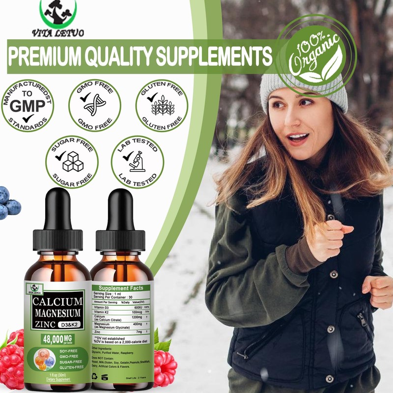 Calcium Magnesium Zinc Drops, 1200mg Calcium with Vitamin D3 K2