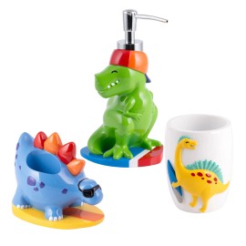 Allure Home Creation Surfin' Dino 3 Piece Bathroom Accessory Set - Multi Color -