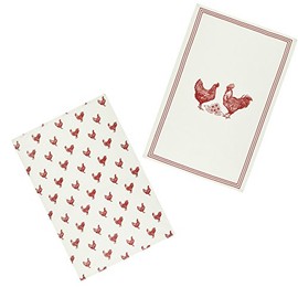 KitchenCraft KCFHENTTPK2 'French Hen' 100% Cotton Printed Chicken Tea Towels, 70 x 47 cm - Cream / Red (Set of 2)