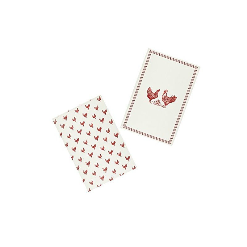 KitchenCraft KCFHENTTPK2 'French Hen' 100% Cotton Printed Chicken Tea Towels,