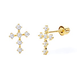 14k Yellow Gold Cross Stud Earrings with Screw Back