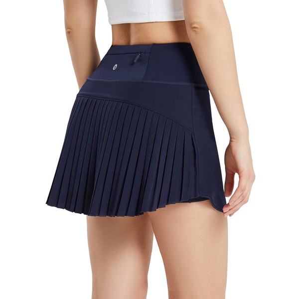 BALEAF Women's Pleated Tennis Skirts High Waisted Lightweight Athletic Golf Skorts Skirts with Shorts Pockets Navy Medium